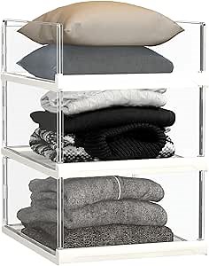3 Pack Stackable Closet Organizers and Storage Shelves - Transparent Sweater Organizer for Closet, Bathroom, Kitchen, Cupboard, Laundry Room, and Office