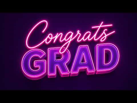 4K (With Music) Congrats Grad Neon Background Video | Graduation Celebration Scene with Pink Lights