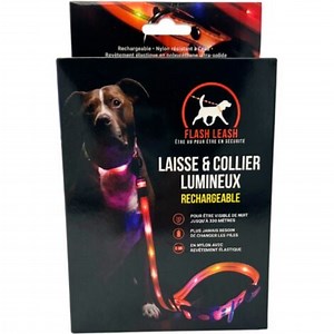 Laisse et Collier lumineux pour chien - VENTEO - LED Rechargeable USB - Longue autonomie - Résistant à l'eau - 3 modes d'éclairage - Réglable pour Petits/Moyens/Gros Chiens