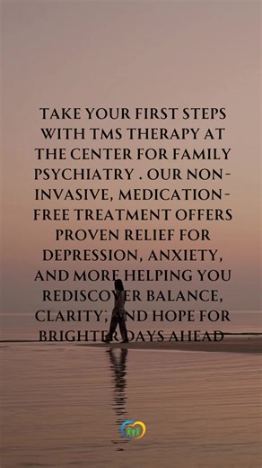 ✨ Ready to feel like yourself again? ✨ Take your first steps with TMS Therapy at the Center for Family Psychiatry 🌿—a breakthrough, non-invasive treatment that helps relieve depression, anxiety, and more without medication or downtime 🧠💛. With personalized care, minimal side effects, and proven results, TMS offers a fresh start for those ready to reclaim their mental wellness. Covered by most insurance plans, it’s care that meets you where you are—and helps you move forward with confidence. Y