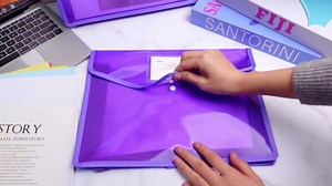 4 Pcs Plastic File Folders A4 Size Envelope Expanding File Wallet Documents Folder with Snap Closure and Pocket Portable Waterproof Translucent File Pouch for School (Purple)