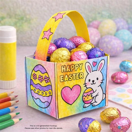 Printable Easter Basket Craft Template | DIY Coloring Easter Basket | Kids Easter Activity | Classroom Craft | Printable Easter Favor Box - Etsy