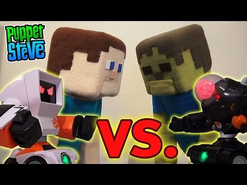 Big Fighting Robots Cepia Toy Unboxing Puppet Steve vs Zombie Steve Wrestling Style