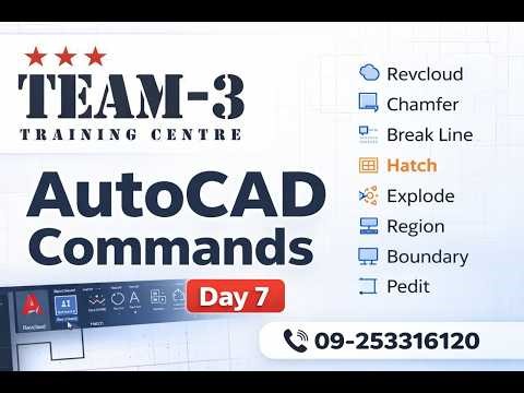 Autocad (Revcloud, Chamfer, Break line. Hatch, Explode, Region, Boundary, Pedit) Day-7