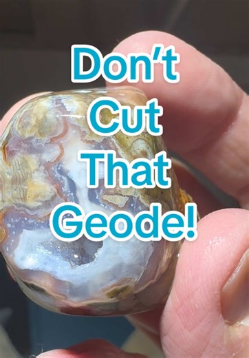 Not every Dugway geode needs to be cut in half. I know. The tile saw was warmed up. The water tray was filled. I was emotionally prepared to commit. But sometimes you rotate the stone under light… and realize it’s already telling the whole story. This one has that soft lavender-blue chalcedony core with subtle banding that looks like it was piped in with frosting. A little druzy pocket tucked inside. Orbicular exterior. Classic Dugway energy — rhyolitic host with silica-rich voids that slowly fi