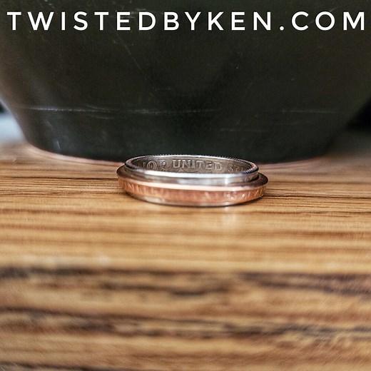 Handmade Dime and Penny Coin Spinner Fidget Ring - Custom Size up to US 10 - Twisted by Ken TBK006 - Etsy