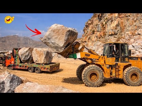 Insane Marble Truck Loading 😳 Bulldozer Lifting Mega Rock 😱