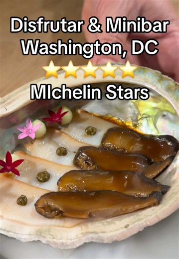5 Michelin Star Meal with two of the World’s Greatest Restaurants: 3 Michelin Star Disfrutar from Barcelona Spain and 2 Michelin Star minibar by José Andrés in Washington DC. Abalone #foodreview #eating #disfrutarbcn #minibar #highspeeddining