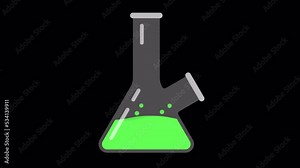 Looped animation which is shown: Laboratory ware, Flask, Potion, Conical flask, Erlenmeyer, Round bottom flask, Florence flask, Beaker, Falcon, Test tube