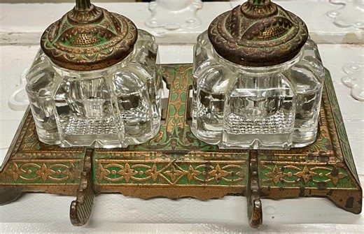 Antique Double Glass Inkwell Bronze Desk Set Victorian Ink Stand 1900 - Etsy UK