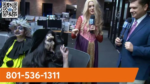 WE ARE LIVE in the FOX 13 Newsroom where we have some spooky guests ready to hear all about your costumes! Call 801-536-1311 to call a spooky creature and share your costume. Or scan the QR code at the top left of your screen to share a pic of your costume with us. Fear Factory is also partnering with FOX 13 for our Scare Away Hunger Drive. If you bring a donation to Fear Factory, you'll get $5 off your admission. You can also make a monetary donation when you buy your ticket at the gate. | FOX 