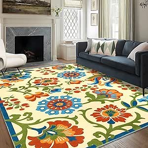 HEBE Floral Area Rug 5'x7’ Large Living Room Rug Boho Rugs for Bedroom Non Slip Washable Dining Room Mat Soft Throw Rug Indoor Floor Carpet for Nursery Kids Room Entryway