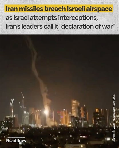 Sirens blared across Tel Aviv as Iran launched its first wave of retaliatory missile strikes, calling it a "crushing" response to what it described as Israel’s unprovoked attack on Tehran earlier today. According to Iran’s state news agency IRNA, the assault marks the beginning of a broader retaliation. Iranian leaders have labeled the Israeli strikes a “declaration of war,” significantly escalating tensions in the region. Israeli defense systems are reportedly attempting to intercept the incomi