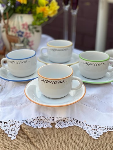 Vintage Cappuccino Cups & Saucers Set (4) – Retro Café Style Kitchenware - Etsy