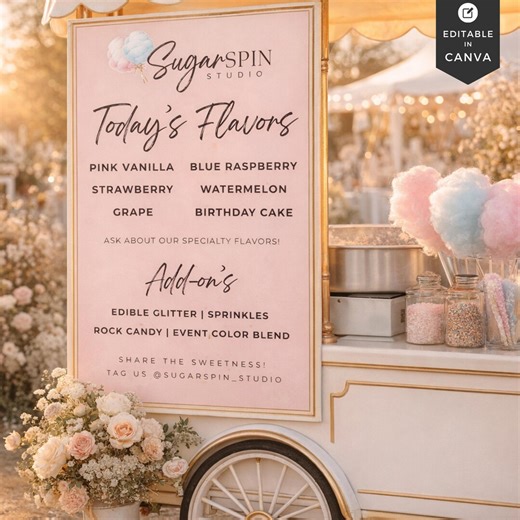 Cotton Candy Menu Sign Template, Editable Canva Event Sign, Flavors List Display - CC001 - Etsy Australia