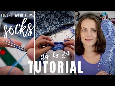HOW TO KNIT TOE UP SOCKS - TWO AT A TIME | socks knitting TUTORIAL magic loop in a round
