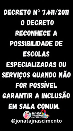 Jonata Nascimento | Autismo on Instagram: "➡️Na LDB, “Educação Especial” está no Capítulo V (Artigos 58 e 60). Art. 58 Caput: Educação especial é uma modalidade de educação escolar oferecida preferencialmente na rede regular de ensino, para educandos com deficiência, transtornos globais do desenvolvimento e altas habilidades ou superdotação. Art. 60 Estabelece critérios de caracterização das instituições privadas sem fins lucrativos, especializadas e com atuação exclusiva em educação especial, p