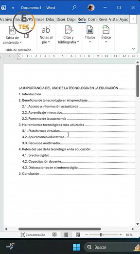 20K views · 314 reactions | Aprende paso a paso a diseñar un índice automático en Word para darle orden, claridad y presentación profesional a tus trabajos, informes o tesis. Un recurso esencial para que tu documento luzca impecable y sea fácil de navegar. #Word #ÍndiceAutomático #DocumentosProfesionales #Office365 #TrucosDeWord #ProductividadDigital #AprendeConWord | Etecnology | Facebook