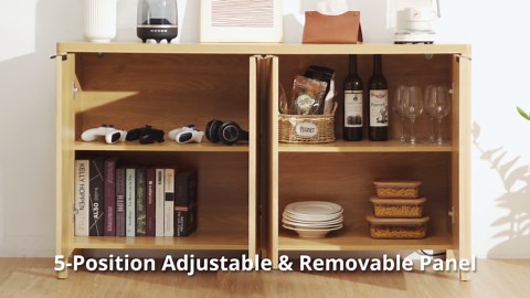 Hommpa Fluted Sideboard Cabinet with Adjustable Shelf Modern Storage Cabinet for Kitchen Dining Room Buffet Table Living Room Entryway TV Console, Natural Oak Christmas Gift