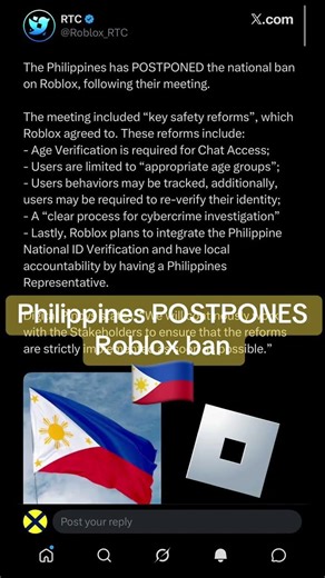 Philippines POSTPONES Ban on #roblox