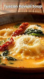 Creamy, cozy, and bursting with Tuscan flavors 🍅🧄 — this Tuscan Ravioli Soup is a one-pot dinner that feels restaurant-worthy but is easy enough for any night. Tuscan Ravioli Soup This Tuscan Ravioli Soup is creamy, rich, and packed with Italian flavors like garlic, sun-dried tomatoes, and tender cheese ravioli. It’s a one-pot dinner that feels fancy but is incredibly easy to make. 📝 Ingredients 2 Tbsp olive oil 1 small onion, diced 4 cloves garlic, minced ½ cup sun-dried tomatoes, chopped 1 