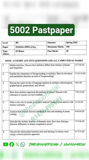 ENGL 5001 Stylistics Past Paper Spring 2025 #5001 #ENGL5001 #AIOU #5001pastpaper