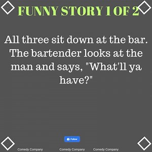 30K views · 170 reactions | All three sit down at the bar. The bartender looks at the man and says, "What'll ya have?" | Comedy Company | Facebook