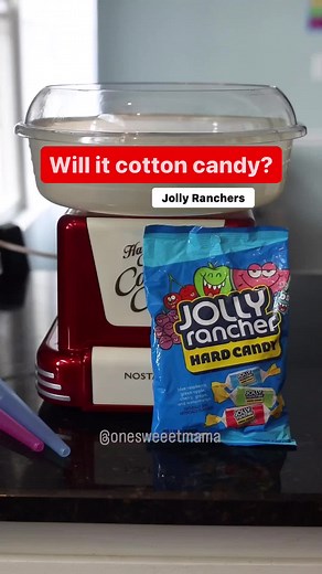 Will it cotton candy - Jolly Ranchers. I found the cutest, table top cotton candy maker from Walmart and it stated that you could make cotton candy with hard candy. This was so much fun! What candy should we try next? Cotton candy machine linked in bio! #cottoncandy #hardcandy #marshmallows