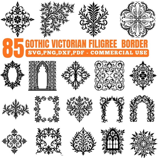 Gothic Victorian Filigree Border Frame SVG Bundle, Ornate Vintage Decorative Frame Symbols for Cricut Crafts Instant Downloads - Etsy