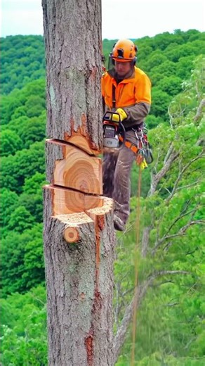 Brave Tree Surgeon High in Tree: Chainsaw Cuts on Massive Crown #arborist#chainsaw#treework
