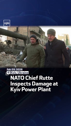 Ukrainian Energy Minister Denys Shmyhal tours a Kyiv thermal power plant alongside NATO Secretary General Mark Rutte after it was hit by a Russian missile overnight. | Al Arabiya English