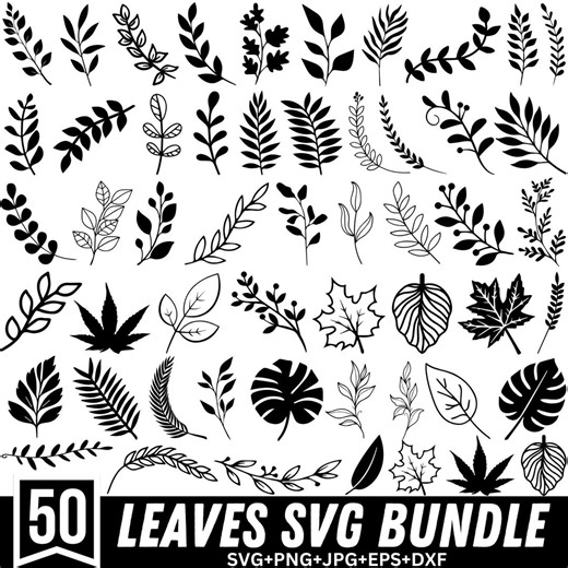 Leaves SVG Bundle With Hand Drawn Leaf & Branch Designs | Leaf Border Greenery SVG | Wedding Leaves Vector | Botanical Svg Cut Files Cricut - Etsy