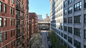 cars entering and exiting Brooklyn Bridge view from BK New York City