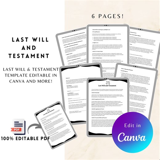 Editable Last Will and Testament Form, Last Will and Testament Template, Legal Will Template, Last Will and Testament PDF, Printable Will - Etsy UK