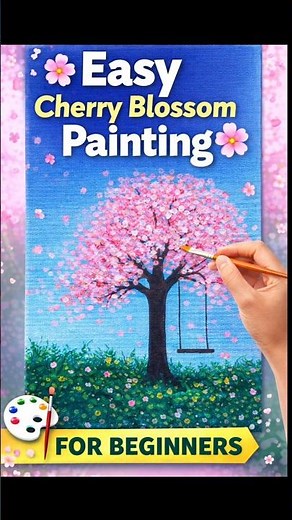 Easy Cherry Blossom Tree Painting 🌸 | Relaxing Acrylic Art Tutorial for Beginners 🌸
