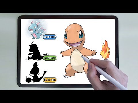 How to draw Pokemon Charmander Type Swap : Water Fire Grass (iPad Pro + Procreate)