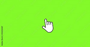 Pointer hand cursor clicking. Technology and Internet icons animation on green screen background. Mouse click symbol with spark on green screen. Chroma key. 4K,HD,SD resolution.
