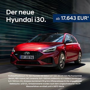 Ein Aufpasser, der für jeden Spaß zu haben ist😎☝️: der Hyundai i30 mit smart tech. Sichere ihn dir ab nur 17.643 EUR³. Abbildung zeigt ggf. aufpreispflichtige Zusatzausstattung. | Hyundai Deutschland