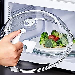 Microwave Plate Cover, Transparent 9 Inch Anti-Splatter Lid with Steam Vents Holes & Handle, Food Cover for Food Microwave Oven Heating Oil Proof Cover (White)