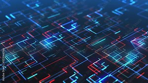 Futuristic Circuit Graphic Animation Background. Digital grid. Energy waves. CPU Processing. Digital network. Computing. Flow of Data, moving and processing inside a computer, workstation or server.