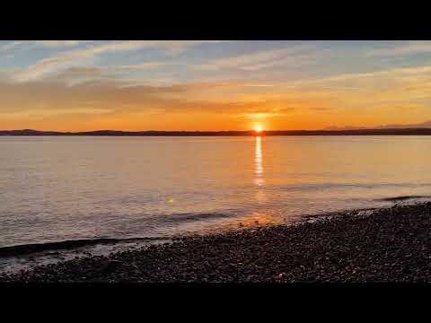 Mountain Sunset with Wave Sounds & Bird Sounds | 4K Relaxing Nature Video