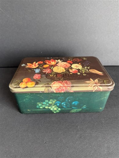 Vintage Tin Storage Box Massilly France | Fruit and Floral Still Life, Old World Style