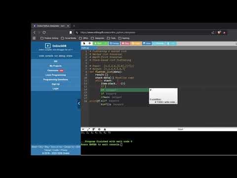 Flattening a nested list | Nested list traversal | Stack-based list flattening