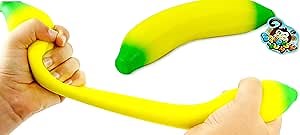 JA-RU Super Stretchy Banana and Bouncy Ball Bundle Fidget Stress Relief Toy for Kid and Adults. Stretches Long. Great ADD ADHD Autism & Hand Therapy. Plus 1 Bouncy Ball. Smells Good 3340p.