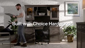 nbf signature series Statesman Credenza Desk with Keyboard Tray - 68" W x 24" D Ash Black, Hardwood Office Desk with Lockable Drawers and CPU Storage Solution