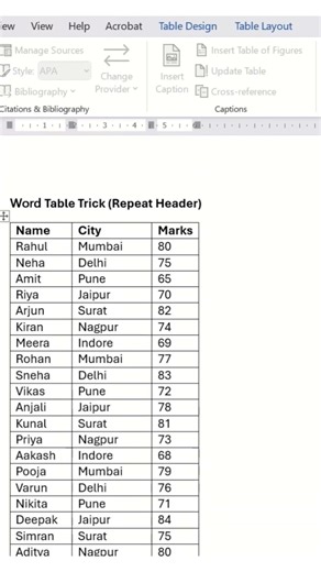Repeat Header Row in Word Table in 60 seconds by CA Somil Bhansali #msword #wordtricks