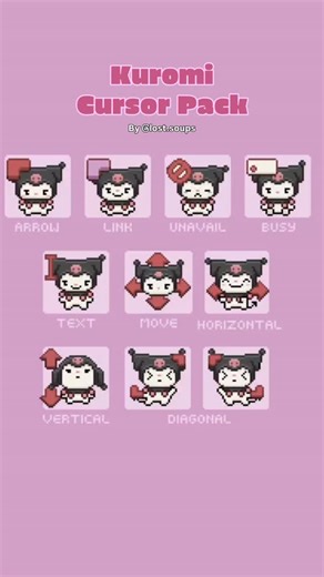 Lost Soup on Instagram: "Kuromi mouse cursor pack 💜 Cute custom cursor for everyday desktop use. Avalible on Ko-fi Link in bio ————————————————————— #kuromi #customcursor #pixelart #desktopsetup #sanrio"