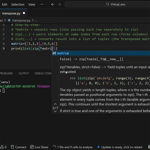 Transpose a Matrix in one line in python #simple #python #coding #programming