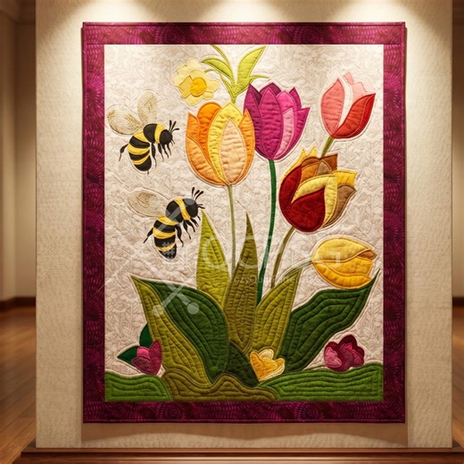 Spring Tulip Quilt Pattern PDF – Floral Appliqué With Bees - Etsy