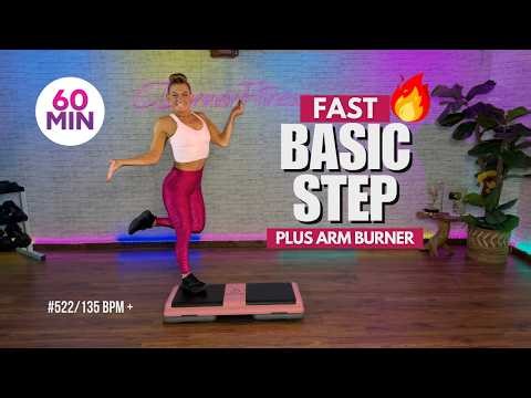 60 Minute Fast Step Aerobics Cardio BURN - with No Equipment Arms Bonus